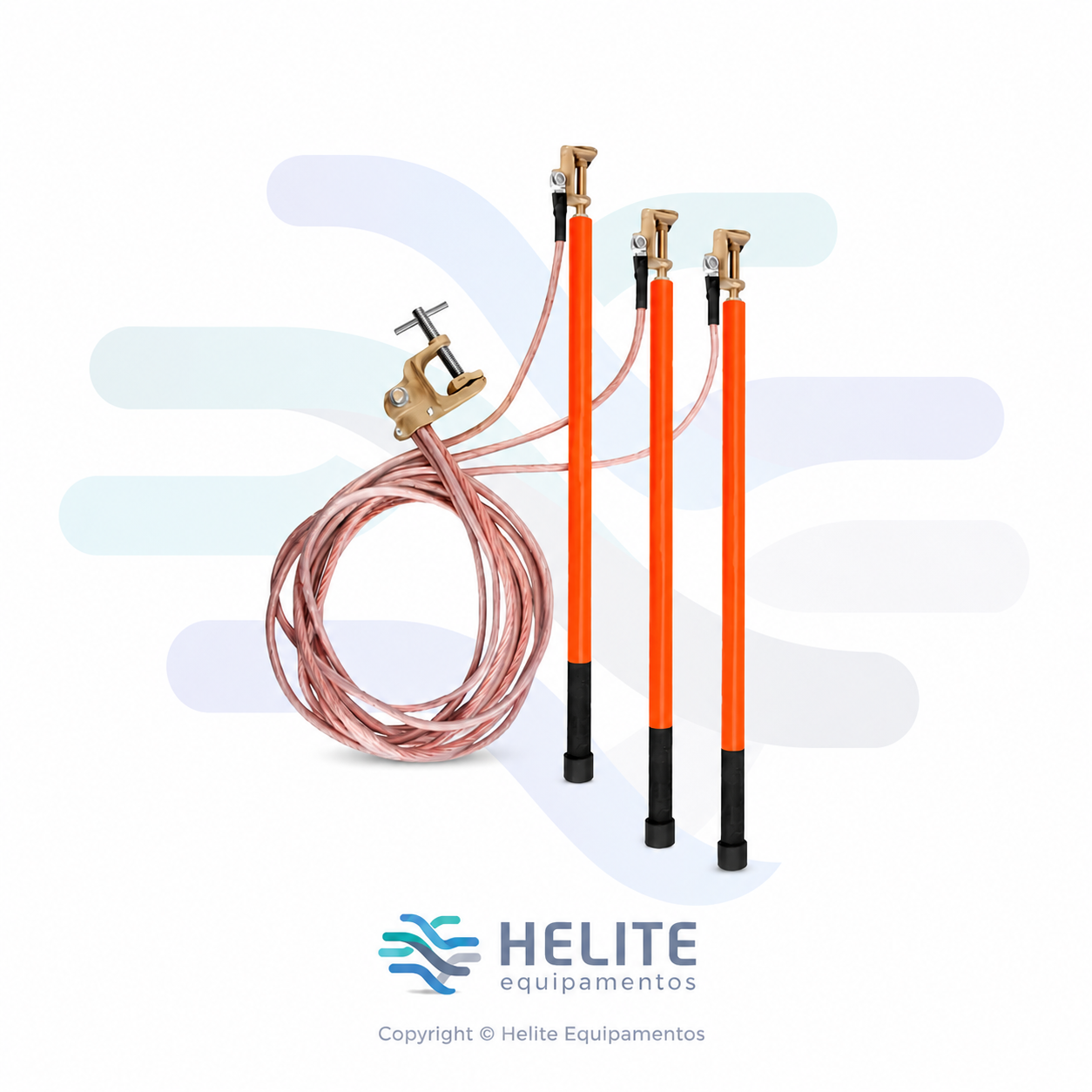 Conjunto de Aterramento Rápido e Temporário para Cabine Primária até 15 kV utilizado em sistemas de média tensão para aterramento temporário e proteção de equipes conforme NR-10.