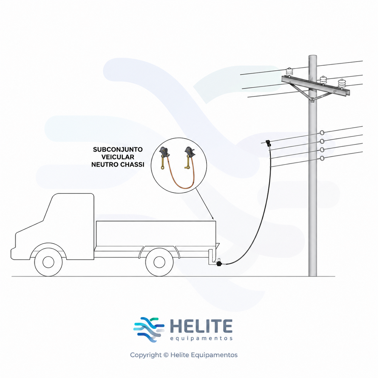 Subconjunto de aterramento temporário veicular neutro chassi homologado CEMIG para caminhões e veículos em redes elétricas