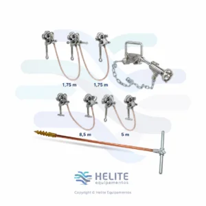 Conjunto de aterramento temporário para redes de distribuição MT Tipo I padrão EDP com cabos de cobre 35 mm², grampos BT/MT, trado rosqueável e acessórios completos para manutenção em média tensão.