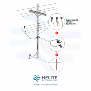 Subconjunto de aterramento temporário neutro sela haste homologado CEMIG para redes elétricas de distribuição